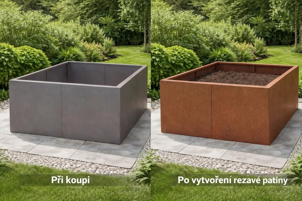 Vyvýšený cortenový záhradný záhon BestBerg BBGR-430CT / 430 l / 100 x 100 x 43 cm / corten