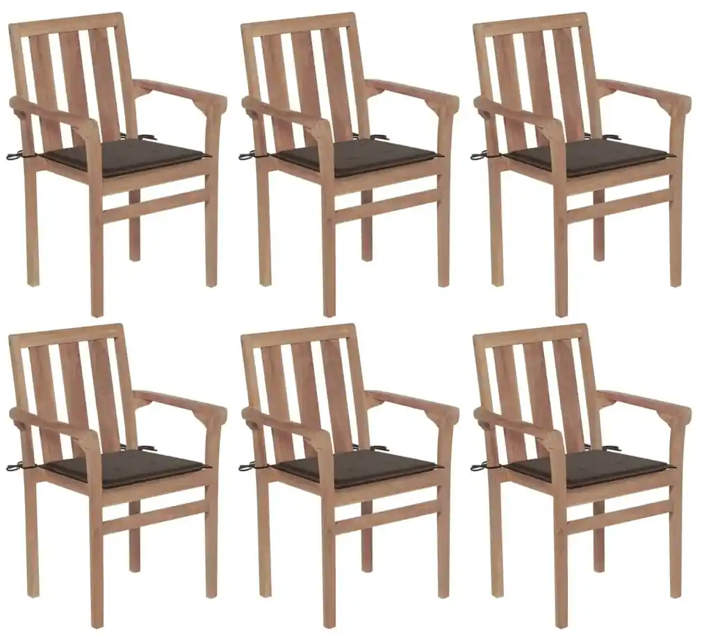 Stohovateľné záhradné stoličky s podložkami 6 ks tíkový masív | BIANO