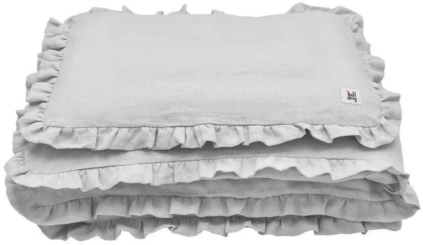 Bellamy Ľanový set prikrývky a vankúša do postieľky s výplňou STONE GRAY, veľ. S