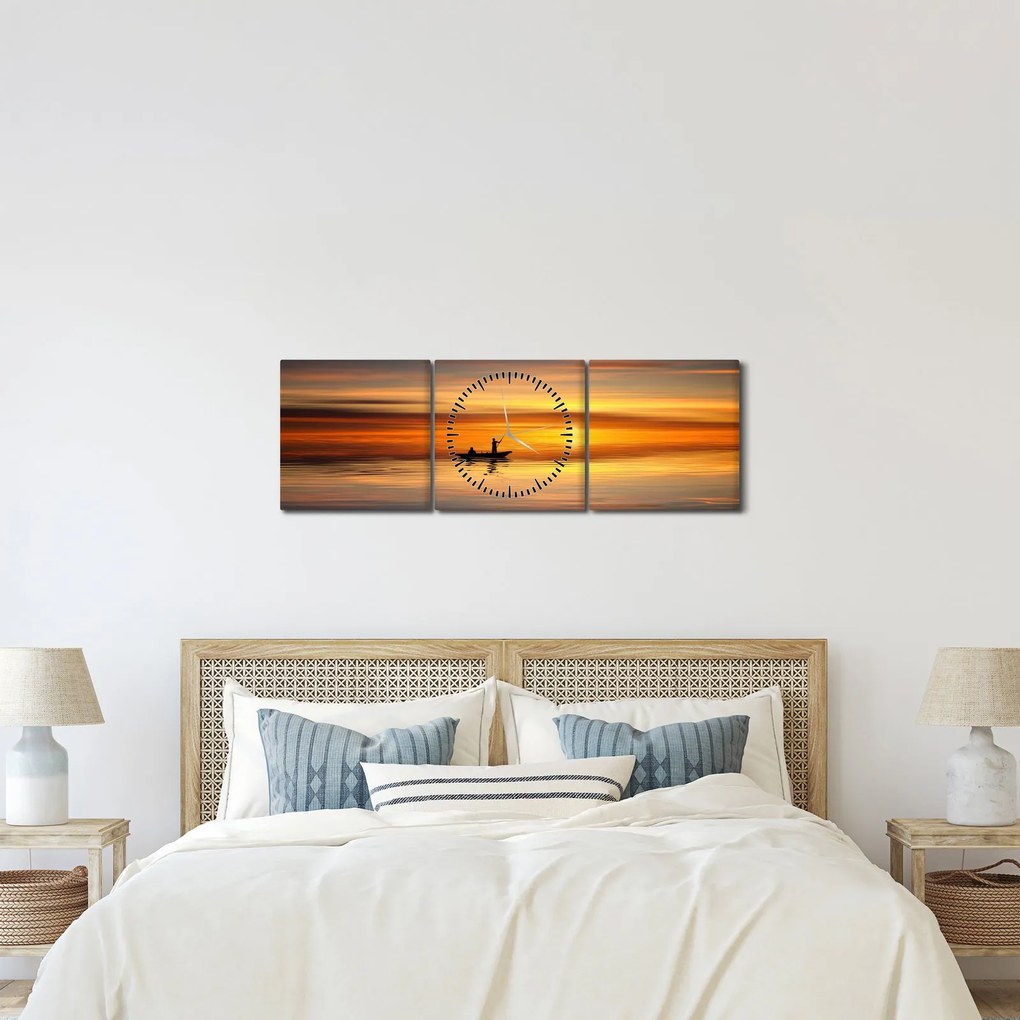 Obraz - plavba na loďke (s hodinami) (90x30 cm)
