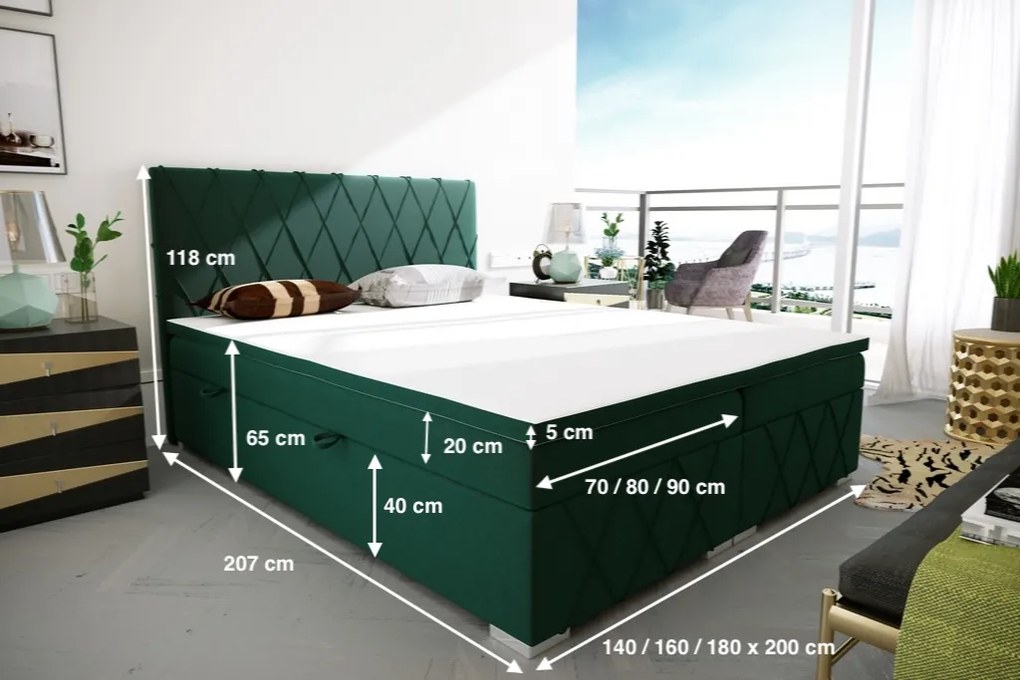 Moderná boxspring posteľ Rendo 180x200cm, modrá Magic Velvet