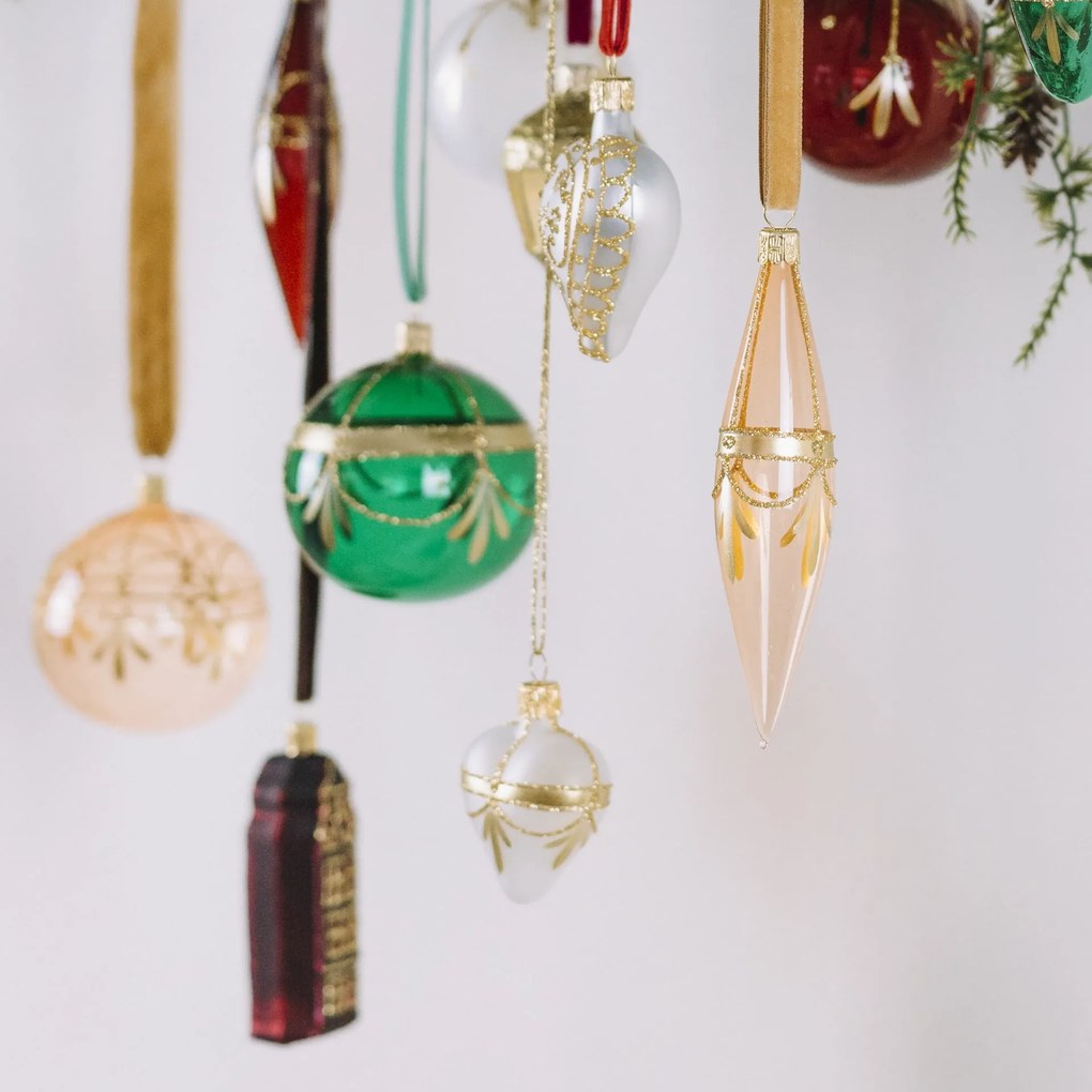 Bella Rose Sklenená vianočná ozdoba Kvapka Ružová Lesk