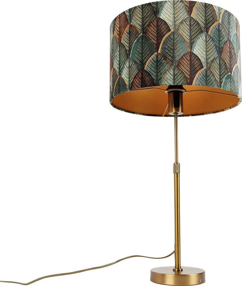 Stolová lampa bronzová s velúrovým tienidlom s dizajnom listov a zlatým vnútorným povrchom - Parte