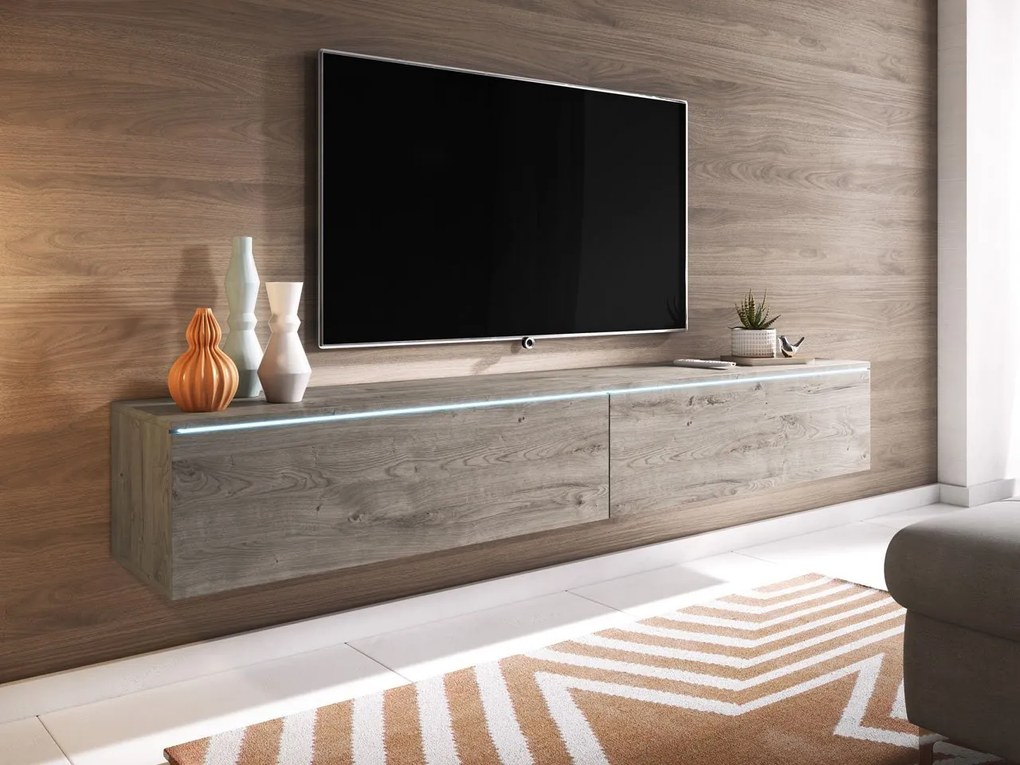 TV skrinka Dlone 180, Farby: bodega / biely lesk, Osvetlenie: osvetlenie LED biele