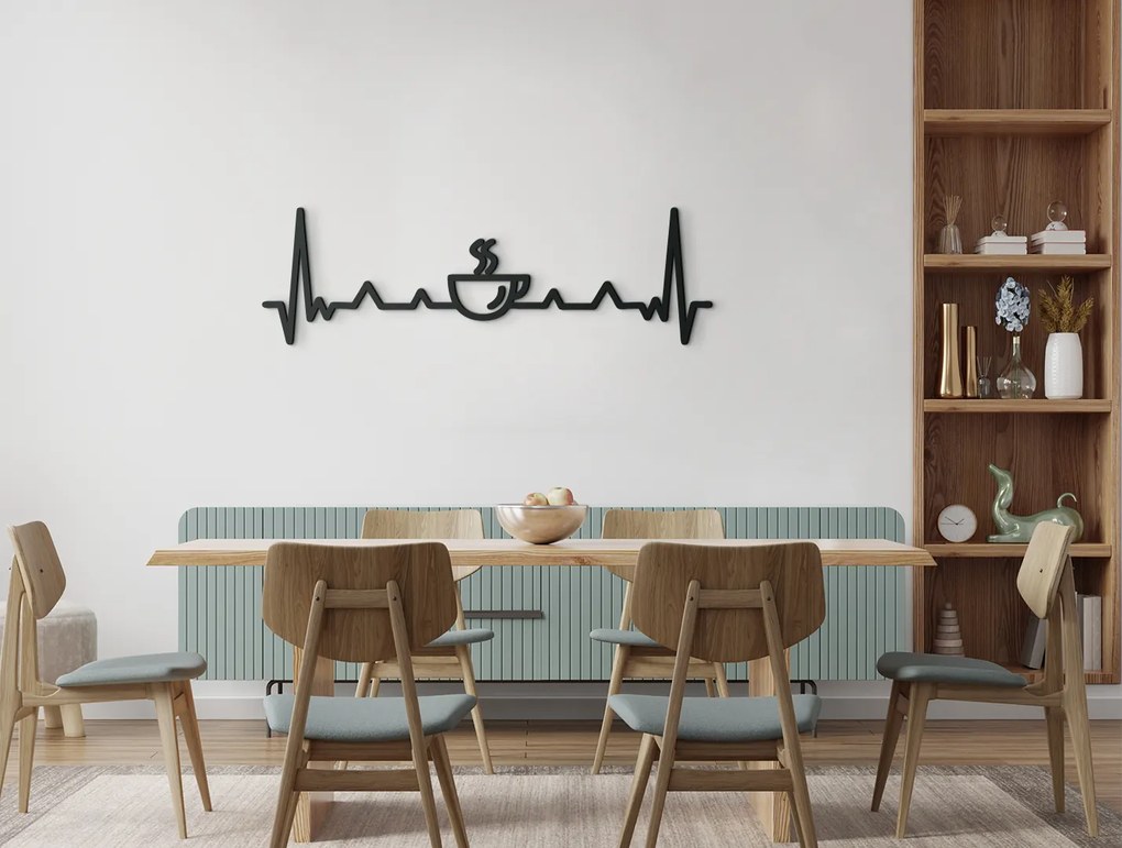drevko Drevená dekorácia Káva s EKG Rozmer obrazu: 13,5 x 44,5 cm, Farba dekorácie: Čierna