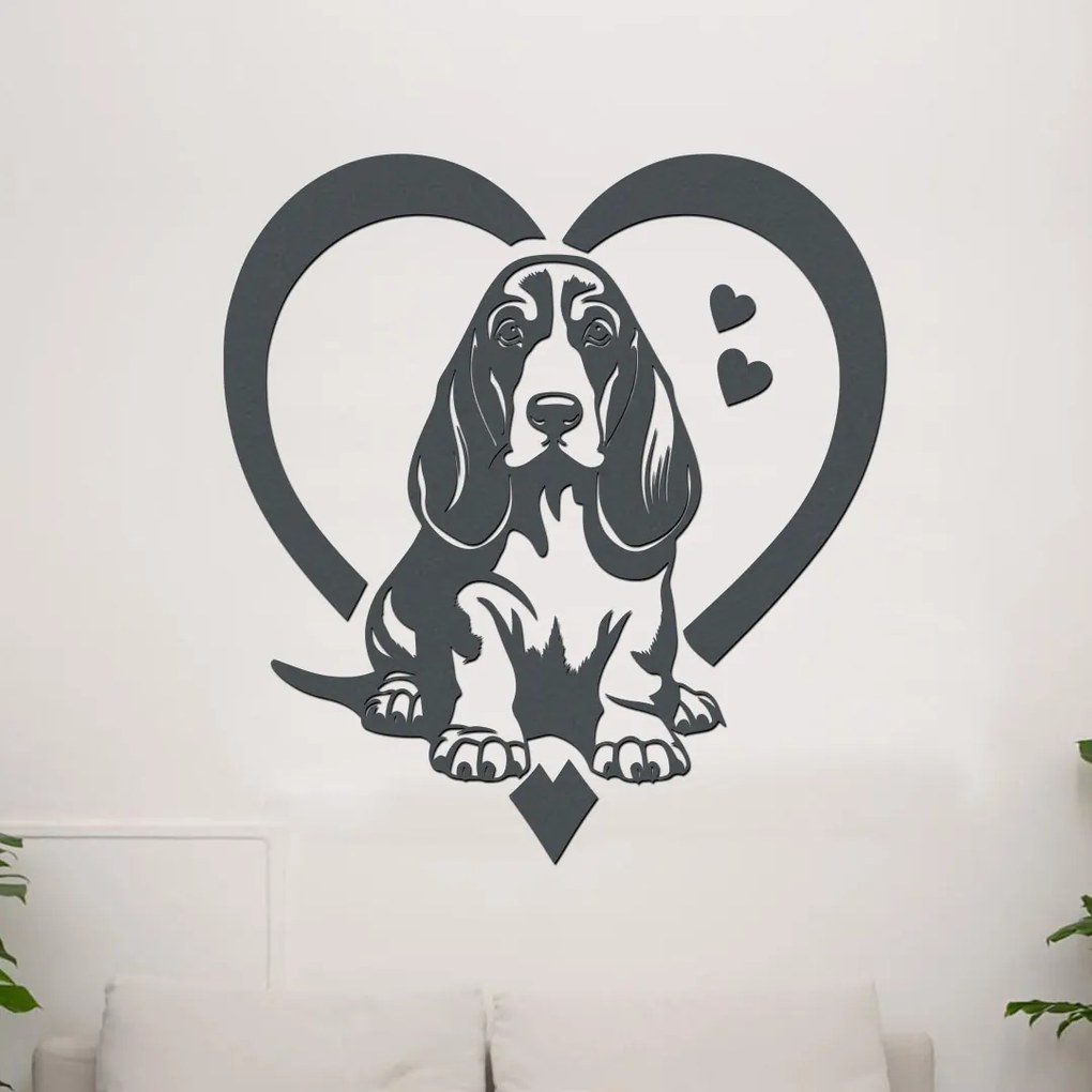 dřevo života Drevená samolepka psa Basset hound v srdci Rozmery - cm: 37x40, Zvoľte farbu dekoru: Wenge