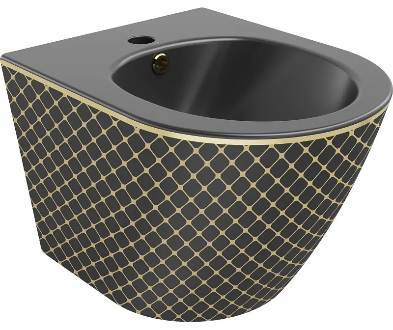 Mexen Lena, závesný bidet 480x370x325 mm, čierna matná - zlatý vzor, 35224879