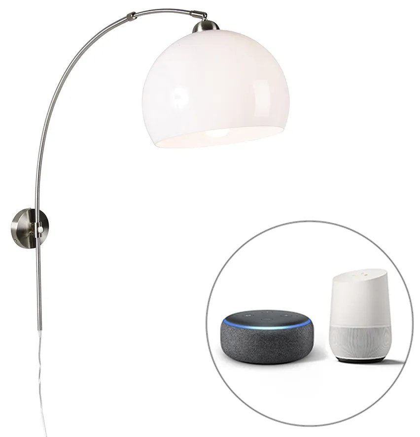 Inteligentná nástenná oblúková lampa oceľ s bielym tienidlom vrátane Wifi A60 - Bow