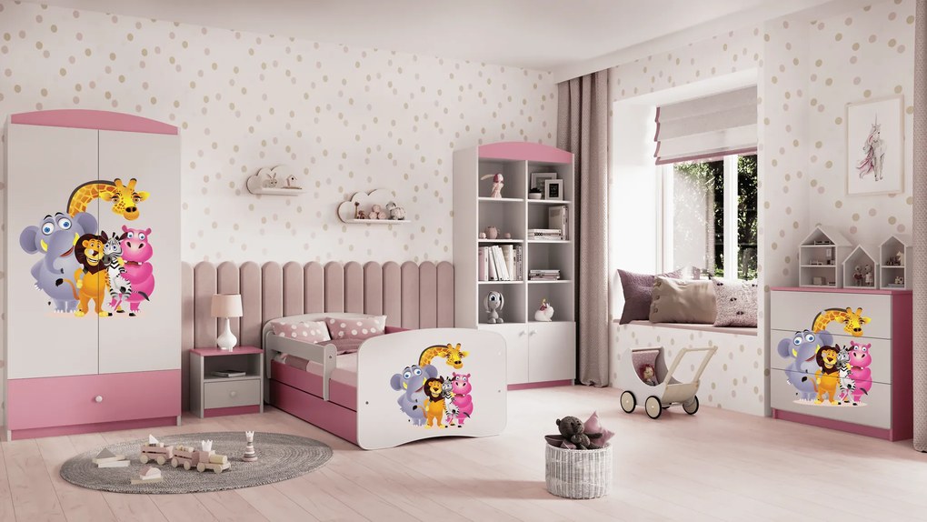Kocot kids Detská posteľ Babydreams ZOO ružová, varianta 70x140, bez šuplíků, bez matrace