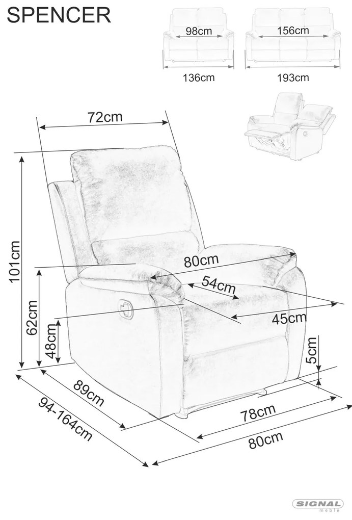 Polohovací křeslo SPENCER 1 Velvet šedé