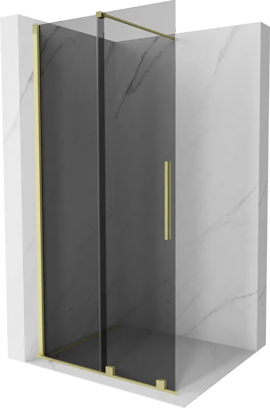 Mexen Velar, sprchová zástena s posuvnými dverami Walk-in 90 x 200 cm, 8mm šedé sklo, zlatá matná, 871-090-000-43-55