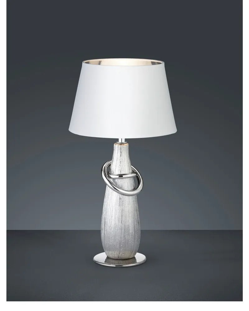 Biela stolová lampa z keramiky a tkaniny Trio Thebes, výška 38 cm