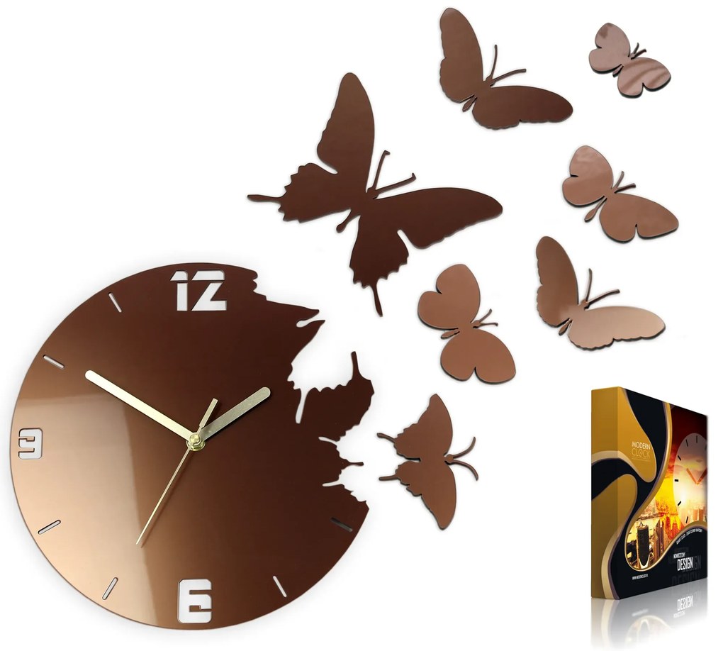 3D nalepovacie hodiny Butterflies medené