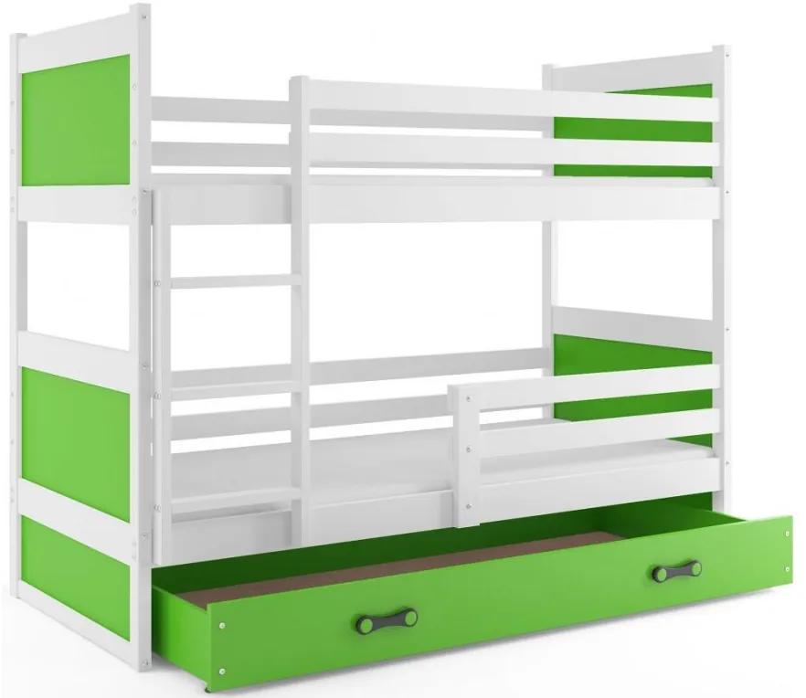 Interbeds Rico poschodová posteľ 200cm x 90cm borovicové drevo bielo-zelená