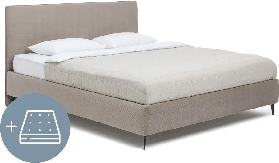 Čalúnená dvojlôžková posteľ taupe s matracom/s roštom 180x200 cm Noira Slim – Bonami Selection
