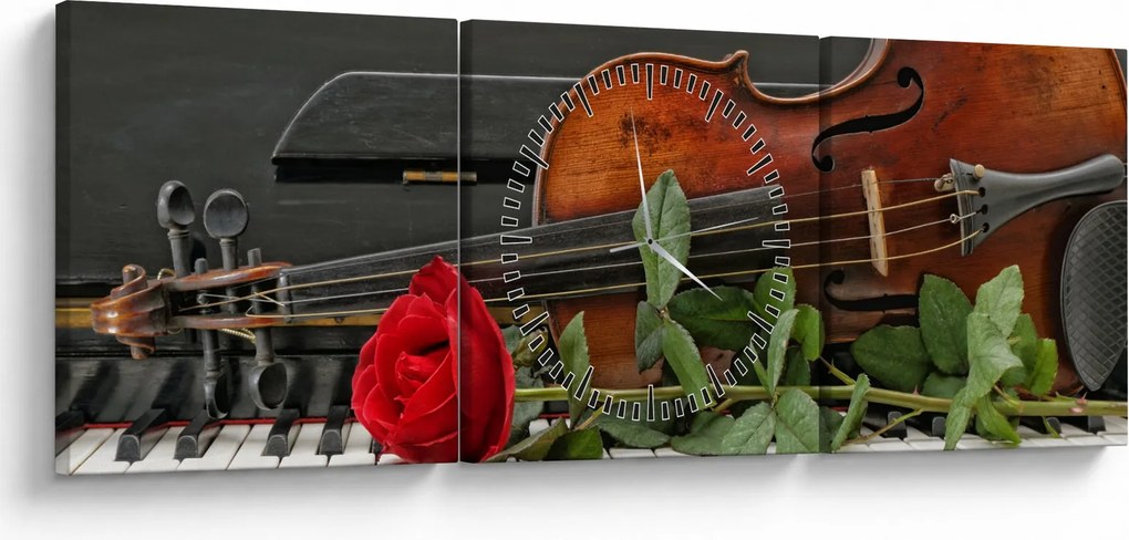 Obraz - Spomienka na hudobníka (s hodinami) (90x30 cm)