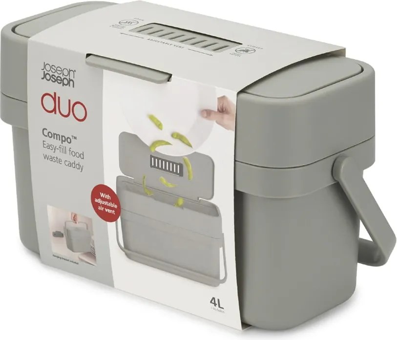 Sivá nádoba na kompostovateľný odpad 4 l Duo – Joseph Joseph