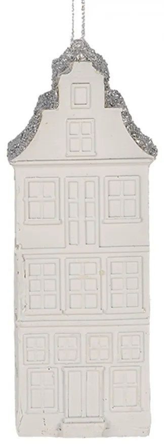 Bielo-strieborná antik závesná dekorácia domček - 4*4*11 cm