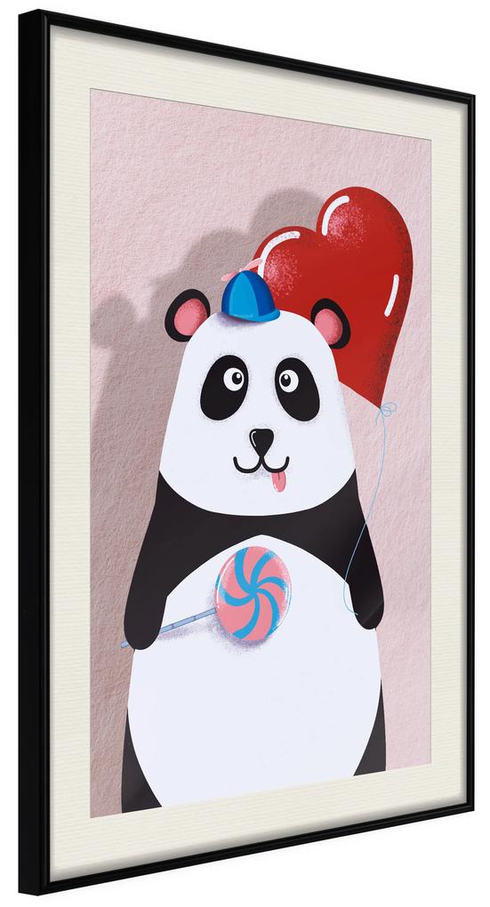 Artgeist Plagát - Panda with a Balloon [Poster] Veľkosť: 20x30, Verzia: Zlatý rám