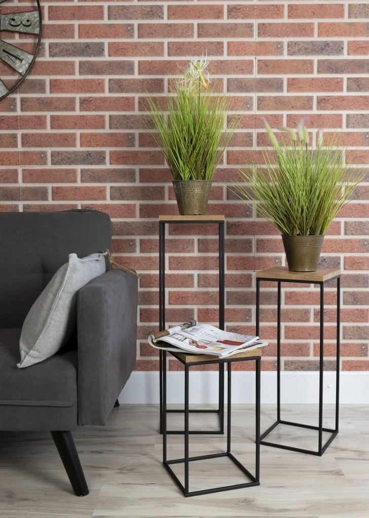 Kvetinový stojan CHARR 80 cm čierny/dub lancelot