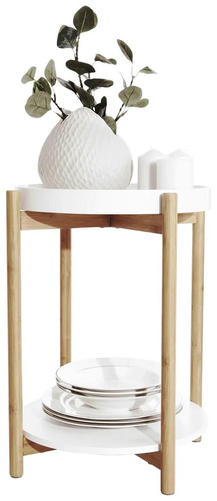 Príručný stolík s odnímateľnou táckou Kabra - biela / prírodná