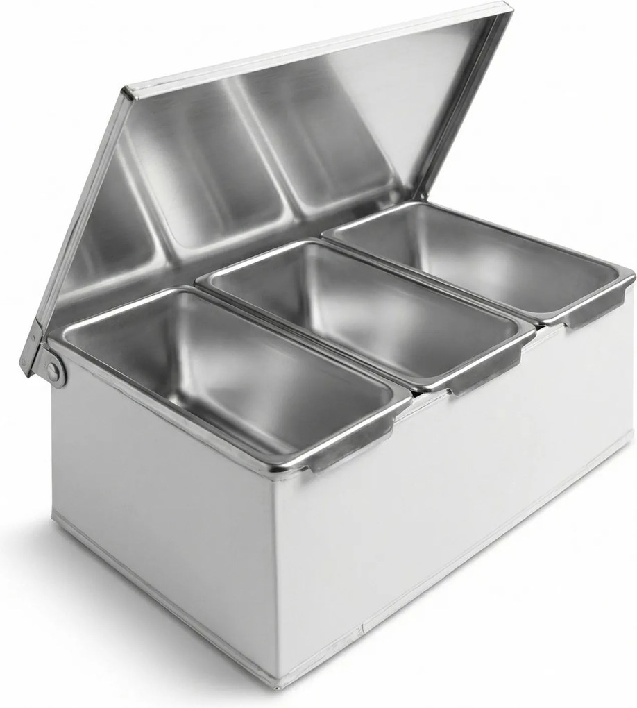 Nerezový zásobník na 3 prísady, 230 x 150 x 90 mm