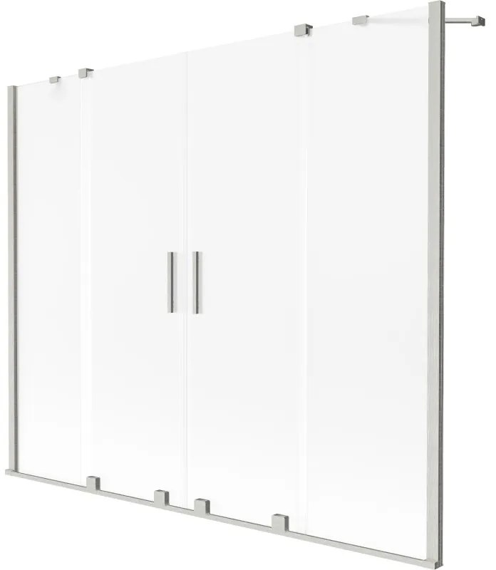 Mexen Velar Duo, 2-krídlová posuvná vaňová zástena 180 x 150 cm, 8mm sklo námraza, brúsená oceľ, 896-180-000-32-97