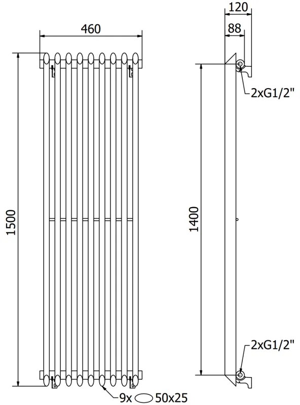 Mexen Atlanta, vykurovacie teleso 1500x460 mm, 894 W, čierna, W211-1500-460-00-70