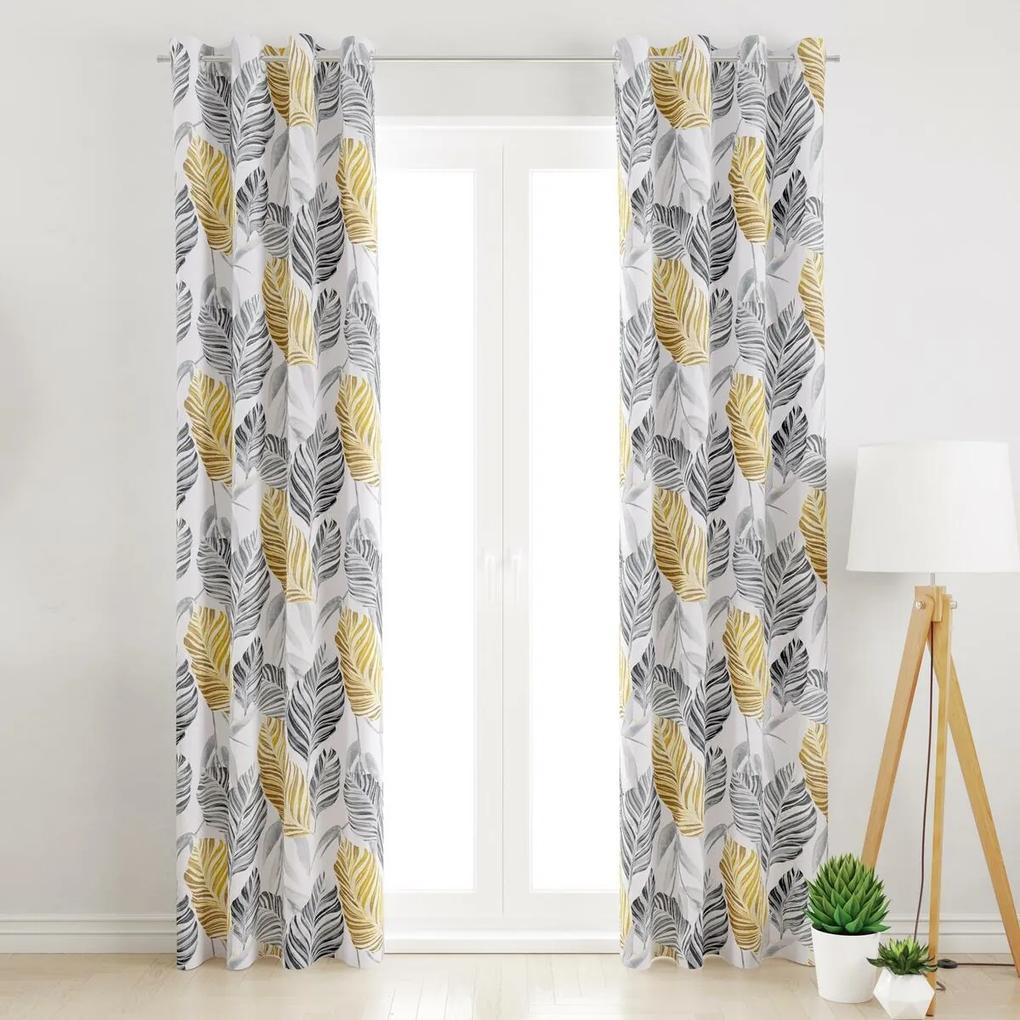 Dekoratívna alebo textilná záclona, OXY Listy Dorea, sivo-žltá, 150 cm 150 cm