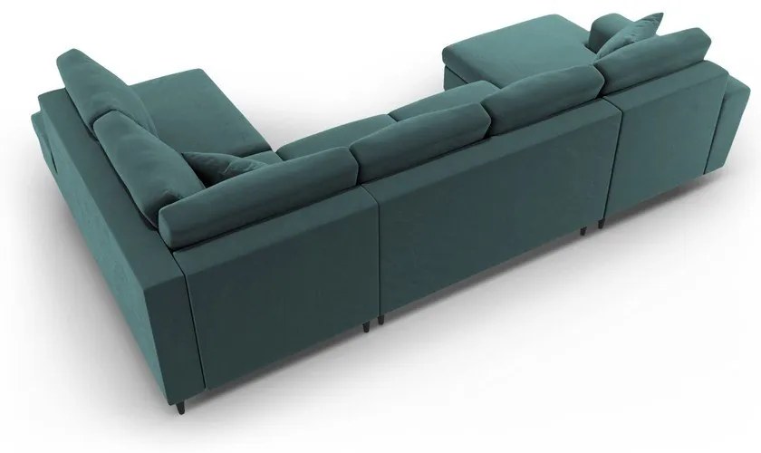 Zamatová rozkladacia/s úložným priestorom rohová pohovka v petrolejovej farbe (pravý roh/do "U") Kyoto – Cosmopolitan Design