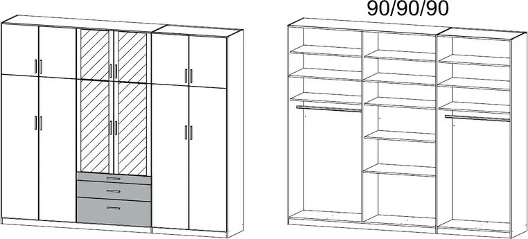 Šatníková skriňa Hildesheim, 271 cm, dub sonoma/biela