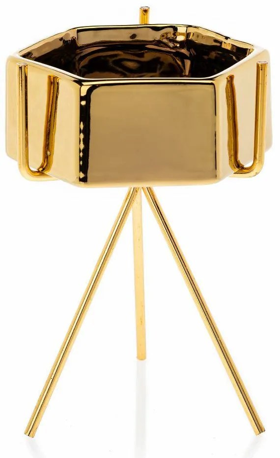 KERAMICKÝ KVETINÁČ SO STOJANOM SASHI 16X9,5 CM ZLATÁ