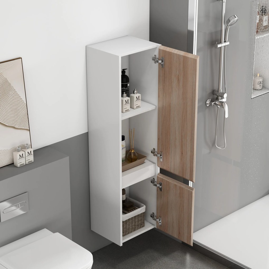 Vysoká závesná kúpeľňová skrinka Houseland Nivra dub/biela