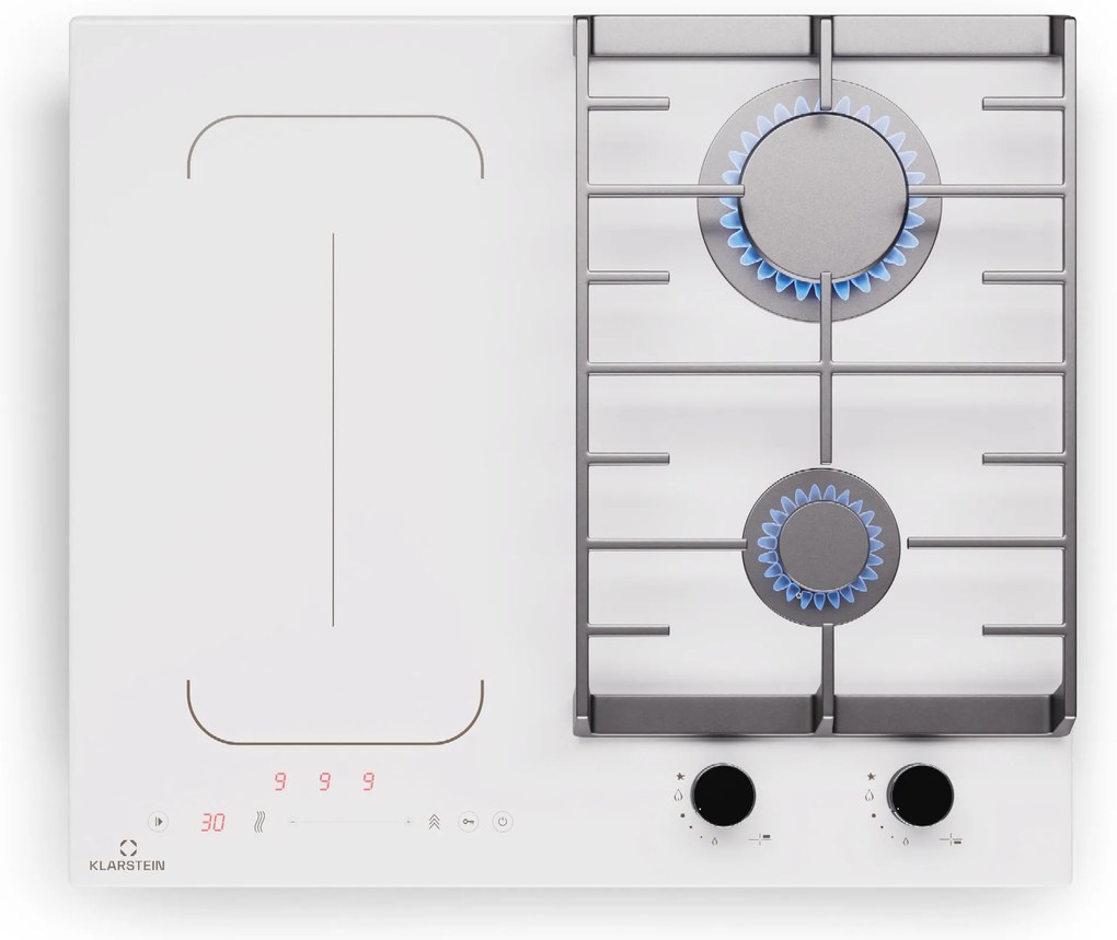 Klarstein MultiChef 4, indukčná a plynová varná doska, 4 varné zóny, 2 plynové horáky, 2 indukčné varné dosky, FlexZone