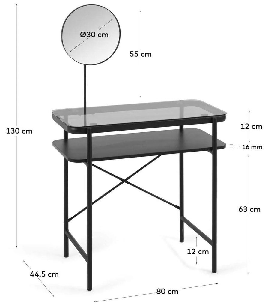 Toaletný stolík mabry 80 x 44,5 cm čierny MUZZA