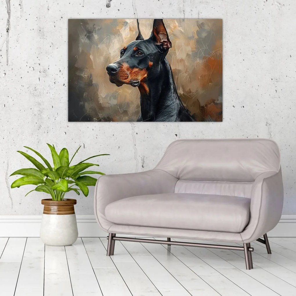 Obraz - Portrét Dobermana (90x60 cm)