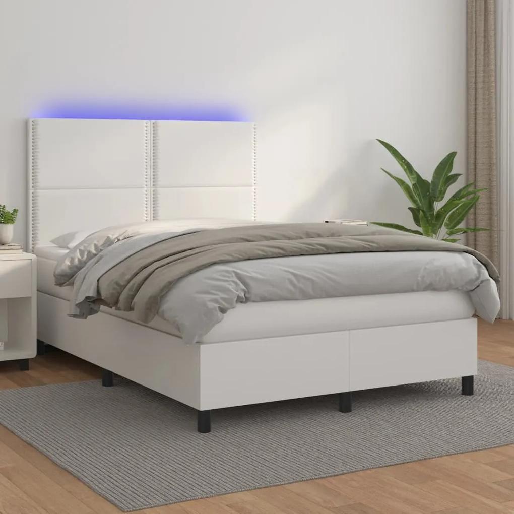 Boxspring posteľ s matracom a LED biela 140x200 cm umelá koža 3135886