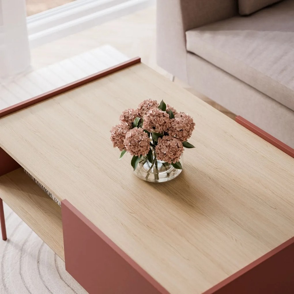 KONFERENČNÝ STOLÍK LUCCA CERAMIC RED / DUB LINEA 97 cm