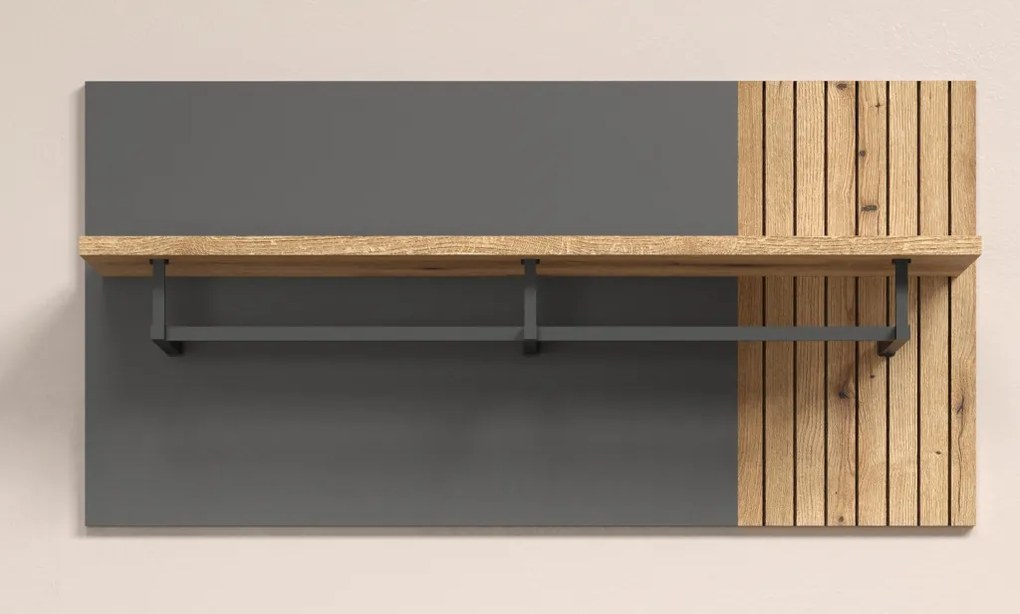 Nástenný šatníkový panel Esteban, antracit/dub evoke