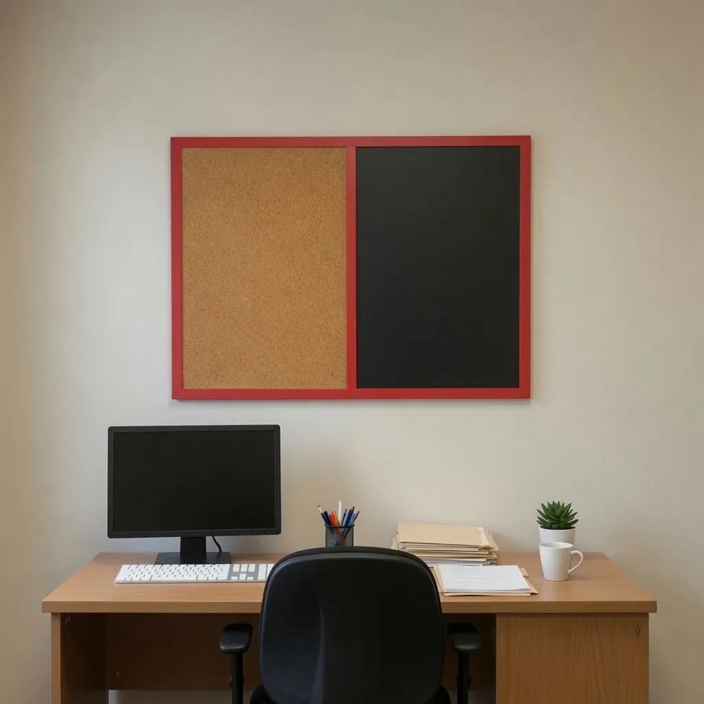 Toptabule.sk Kombinovaná tabuľa čierna v červenom drevenom ráme COLOR 120x90 cm