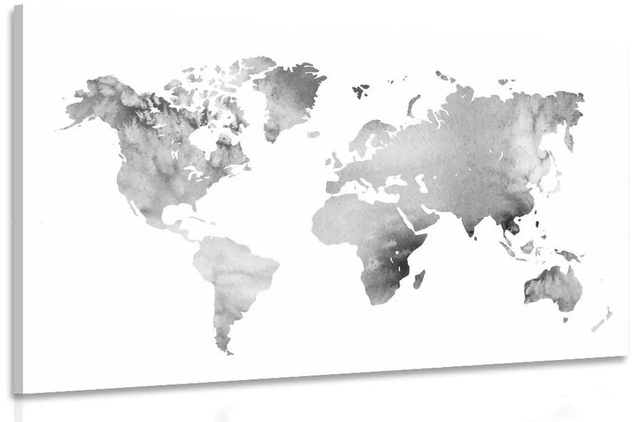 Obraz mapa sveta v čiernobielom akvarelovom prevedení Varianta: 120x80