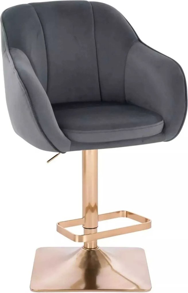 LuxuryForm DESIGN Barová stolička AVOLA VELUR na zlatej hranatej podstave - tmavo šedá