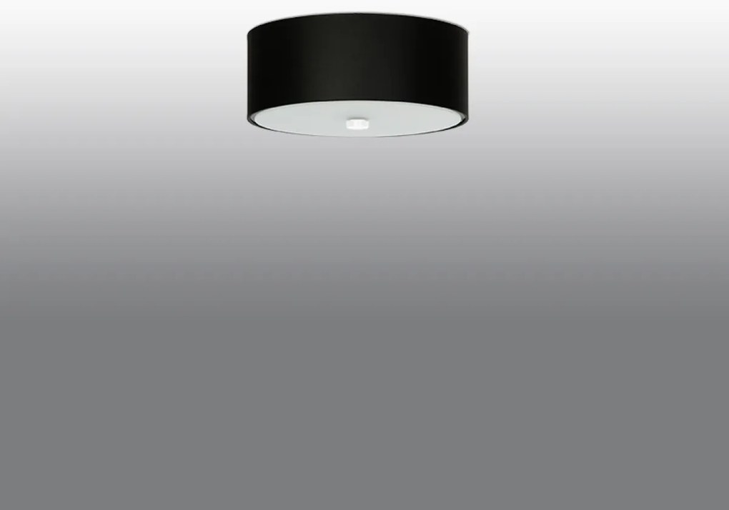 Stropné svietidlo Skala, 1x čierne textilné tienidlo, (biele sklo), (fi 30 cm)