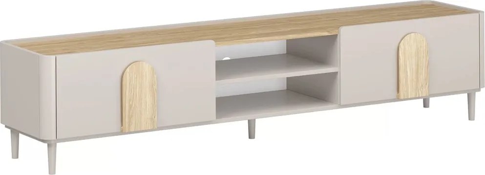 RTV skrinka Amilio 220 cm so zásuvkou na nožičkách - kasmír / olejovaný dub / úchyty svetlý dub