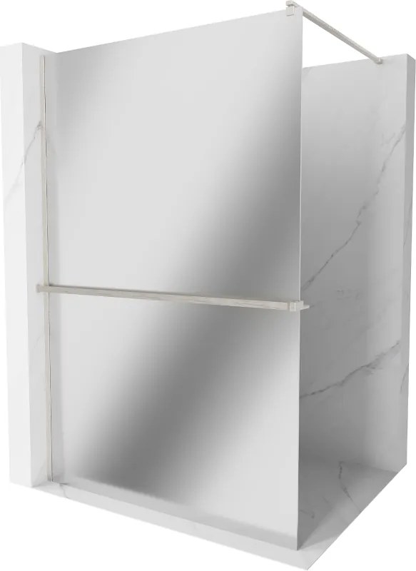 Mexen Kioto+, sprchová zástena Walk-In s poličkou a vešiakom 70 x 200 cm, 8mm sklo vzor zrkadlo, brúsená oceľ profil, 800-070-121-97-50