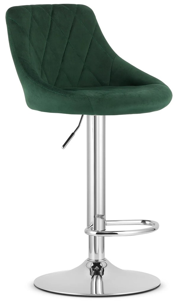 Barová stolička KAST - zamatovo zelená / chrómová podnož