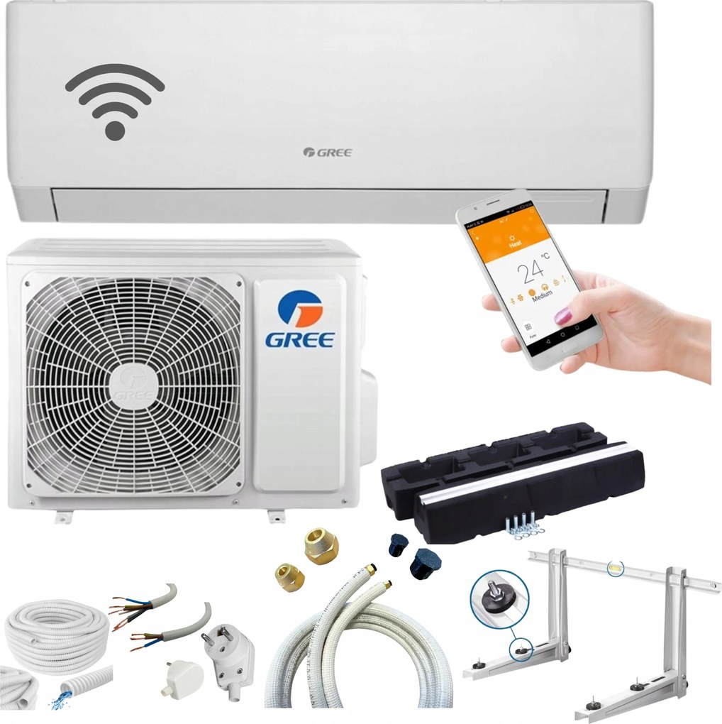Nástenný klimatizátor Gree Pular 4,6 kW WiFi 50 m2 Súprava Pripravená Na Montáž