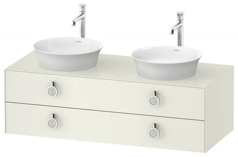 DURAVIT White Tulip závesná skrinka pod dve umývadlá na dosku, 2 zásuvky, 1300 x 550 x 408 mm, nordická biela vysoký lesk, WT4993BH4H4