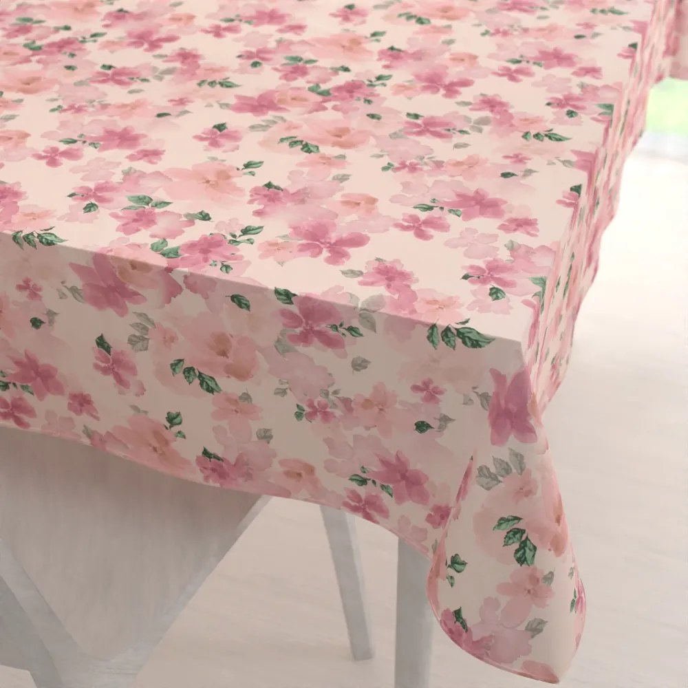 Biante Zamatový obdĺžnikový obrus Tamara TMR-039 Ružovo-fialové akvarelové kvety na svetlo lososovom 80x120 cm