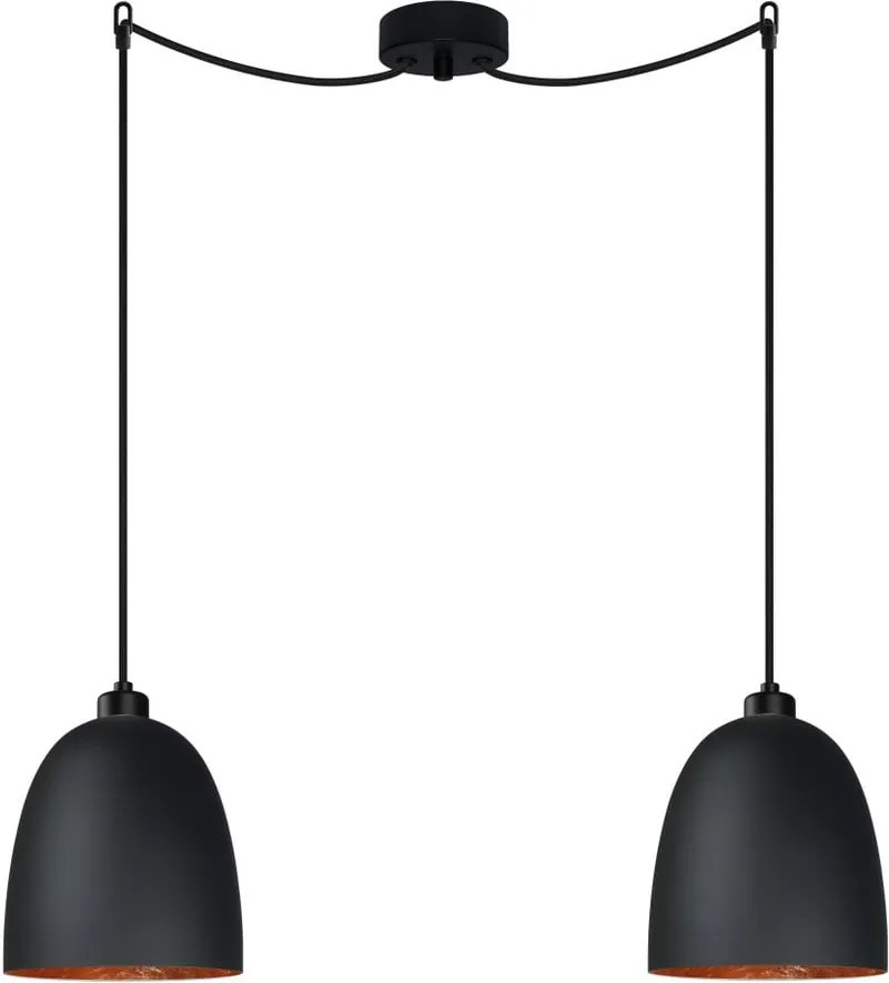 Čierne dvojramenné závesné svietidlo s detailom v medenej farbe Sotto Luce AWA Elementary 2S